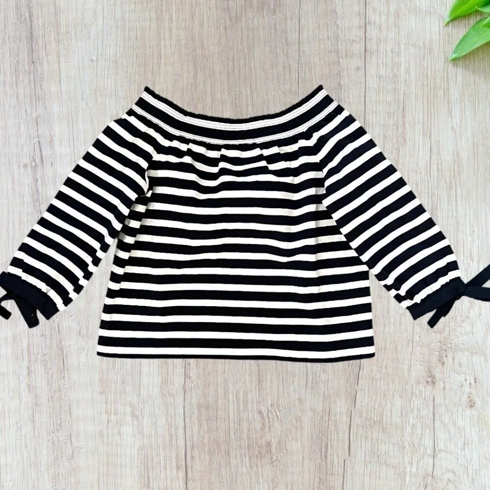 J CREW Navy Blue & White Nauticals Striped Off Shoulder Top Blouse NEW Womens S